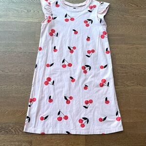 EUC Tea Collection Cherry Print Kids Dress- Pink, more peach colored size 14Y